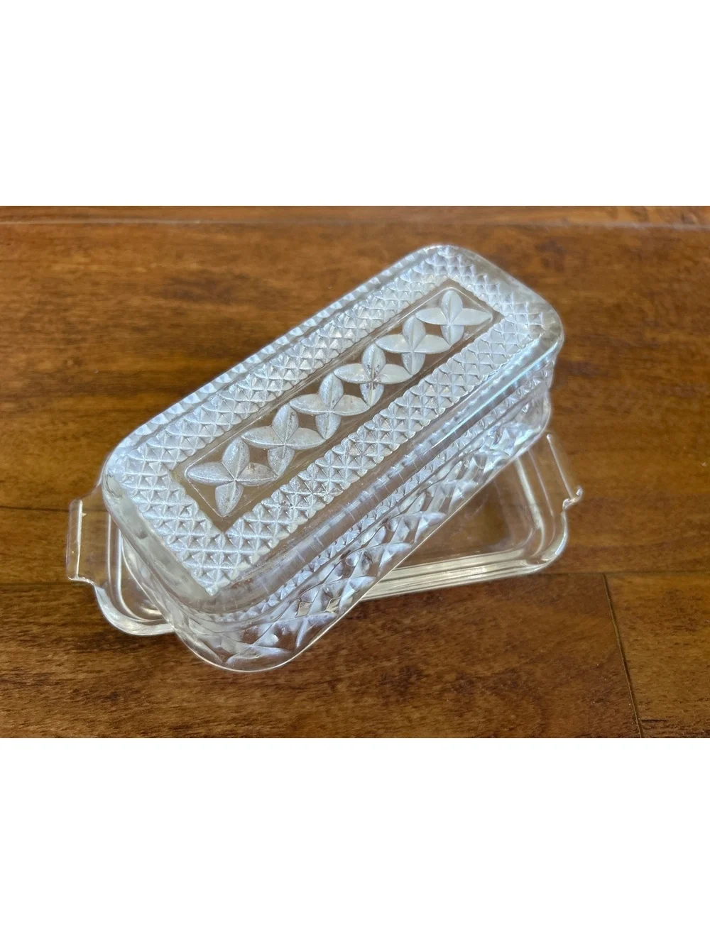 Vintage Clear Glass Rectangular Butter Dish with Lid